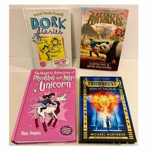 4 Hardcover Kids Book Lot Dork Diaries Spirit Animals TombQuest Phoebe Unicorn